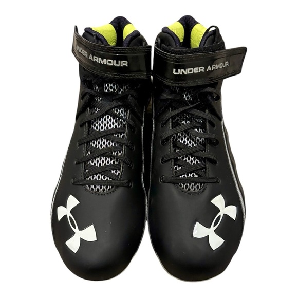 Under Armour Mens 12 Cleats Football Black Neon Green Ankle Lace Up Sports EUC - Picture 2 of 10